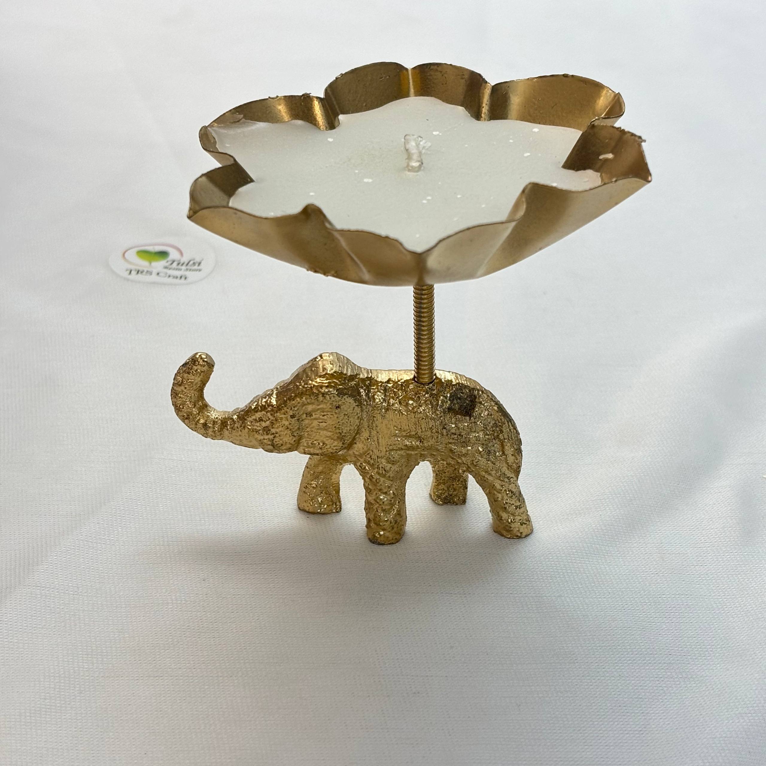 Metal Elephant Diya With Wax