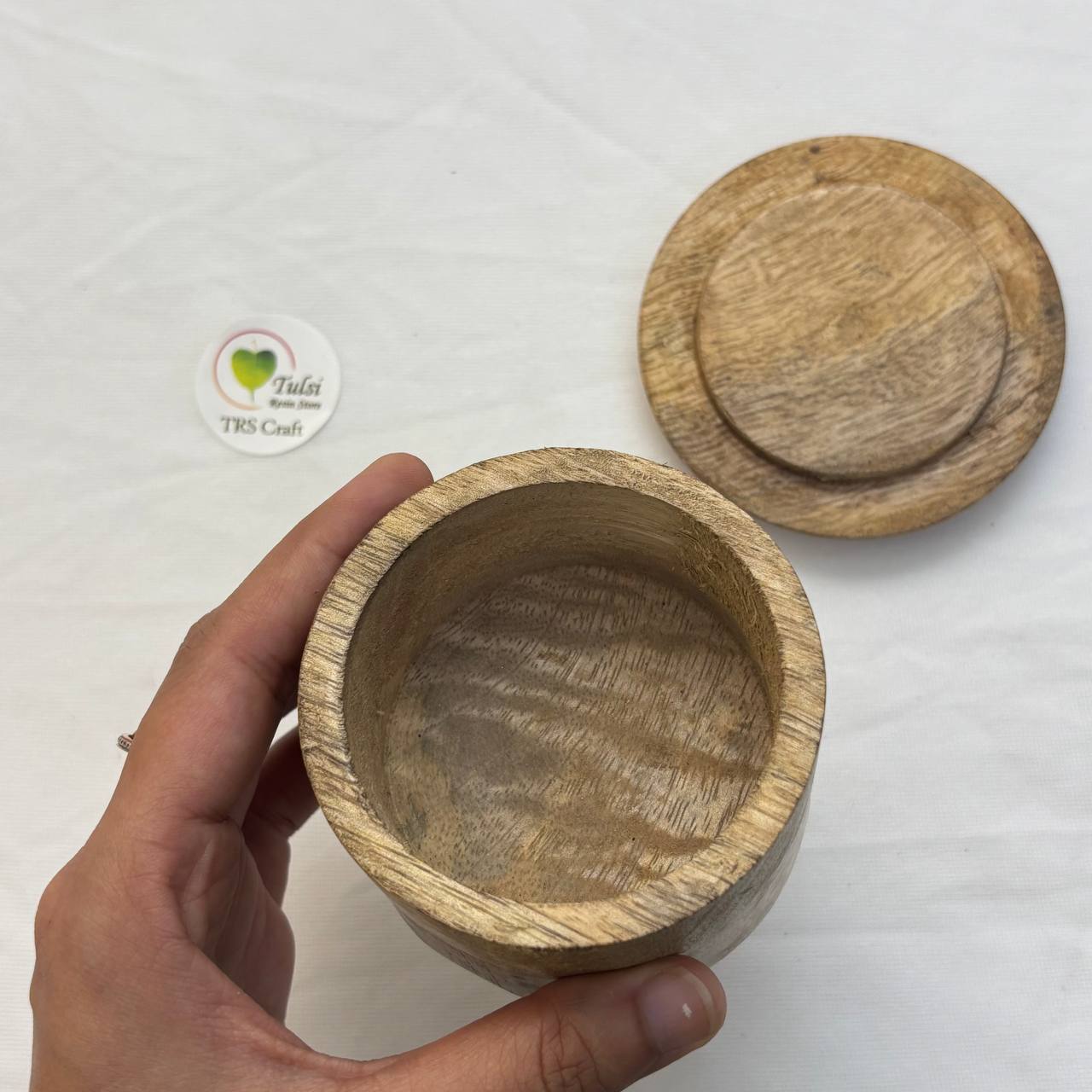 Wooden Candle Bowl - Round With Top Lid