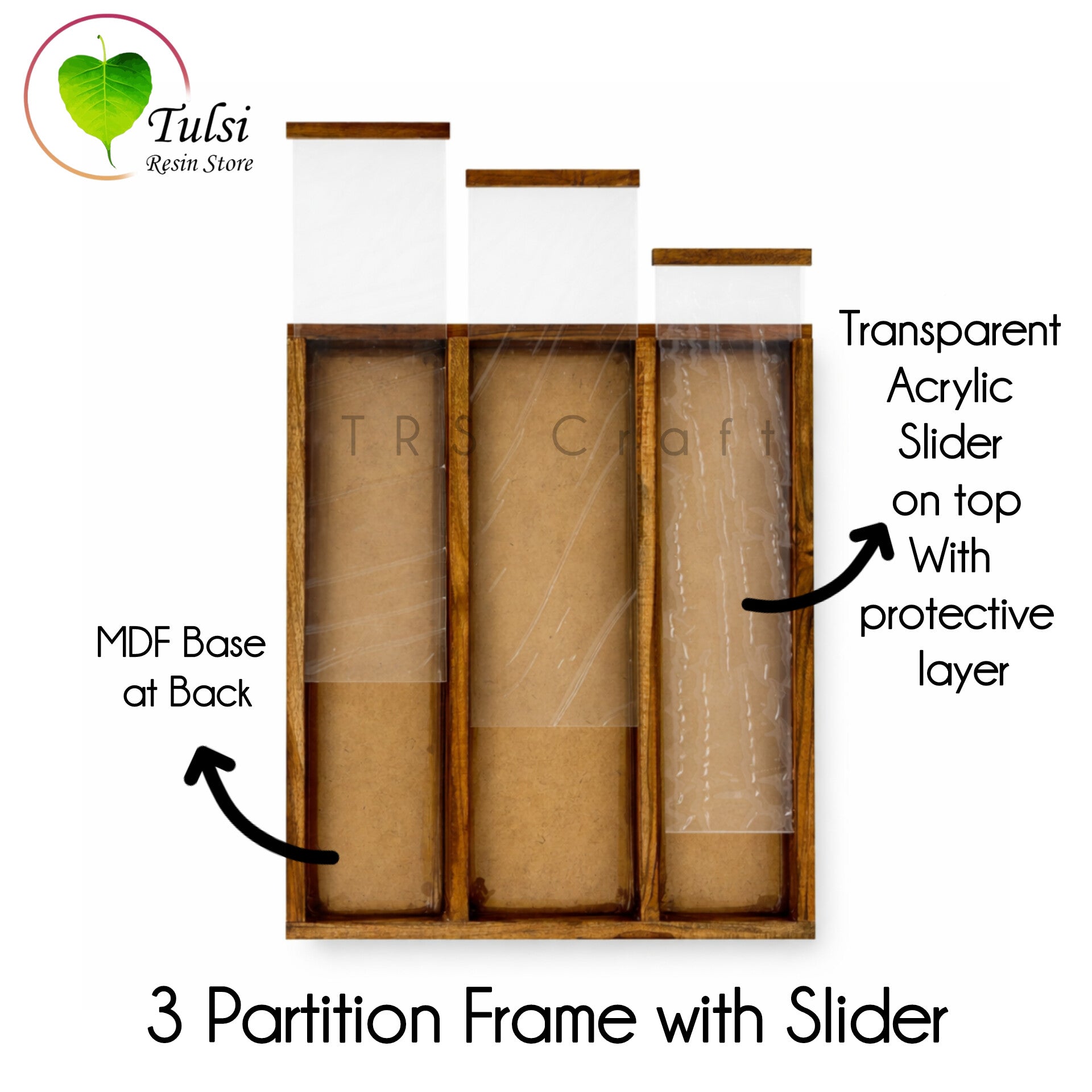 Teakwood Floating Frame (O) - 3 Partition With Acylic Slider