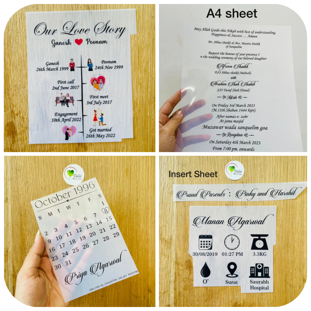 Custom Transparent Insert Sheet