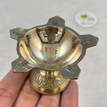 Brass Diya With Stand (02) - Panchmukh