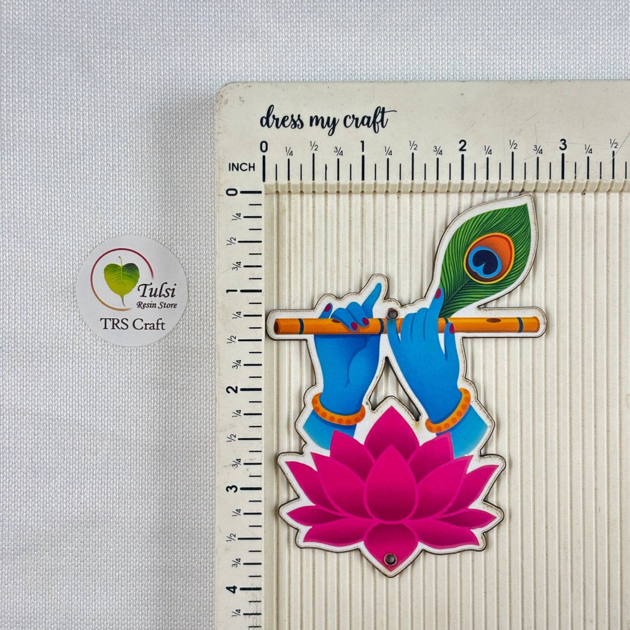 MDF Printed Murli With Lotus Cutout - Big - Tulsi Resin Store