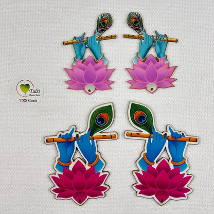 MDF Printed Murli With Lotus Cutout - - Tulsi Resin Store