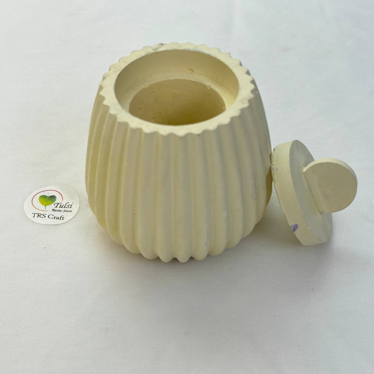 Concrete Jars (A25) - Long Ribbed Jar With Lid