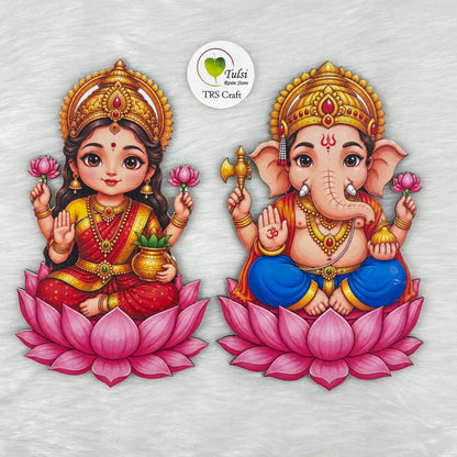 MDF Printed Ganesh & Lakshmi Ji Cutout -(A)
