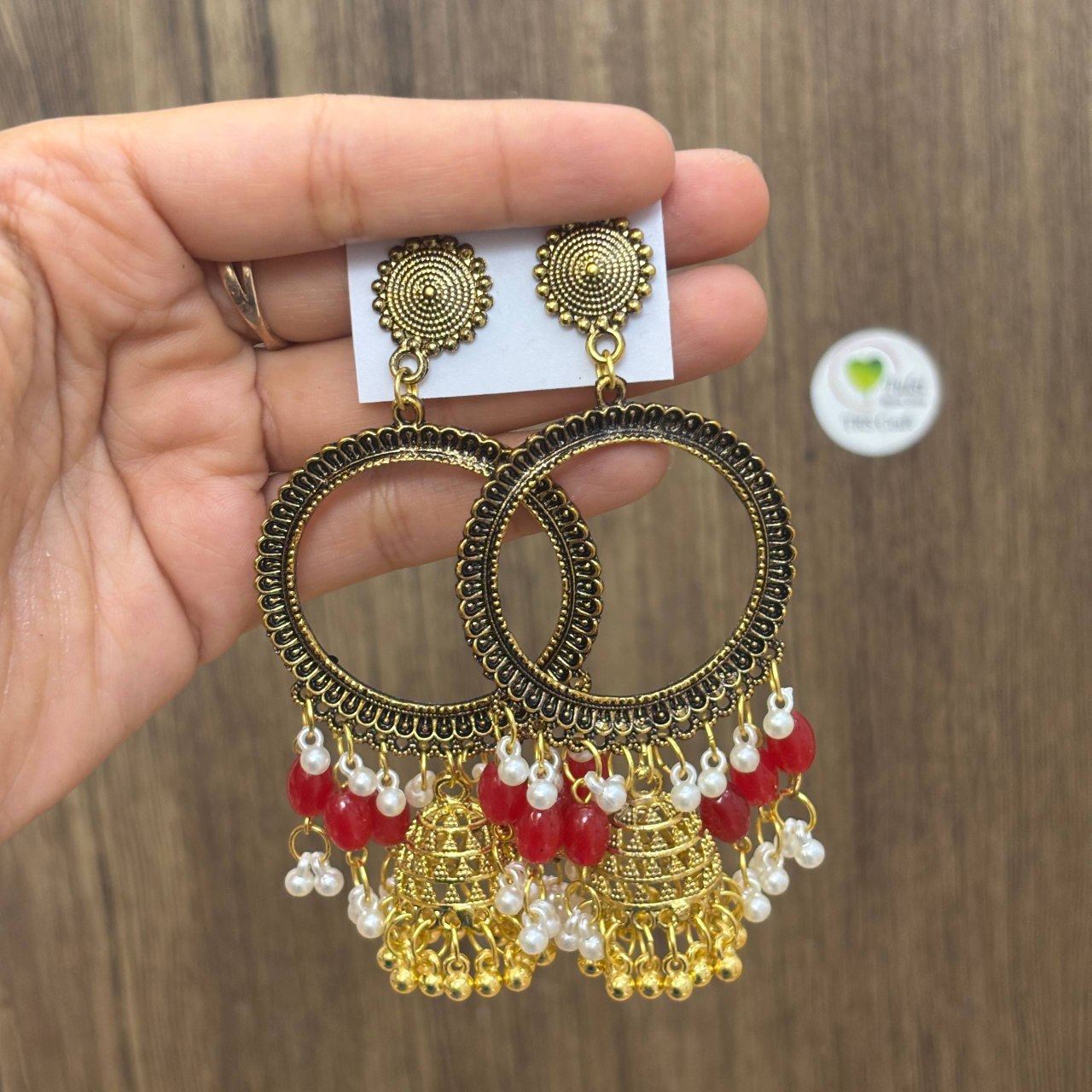 Earring Bazel / Jhumka - (K) Gold Red Tulsi Resin Store