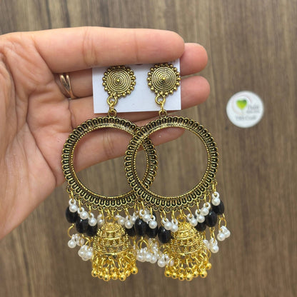 Earring Bazel / Jhumka - (K) Gold Black Tulsi Resin Store