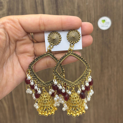 Earring Bazel / Jhumka - (L) Gold Maroon Tulsi Resin Store