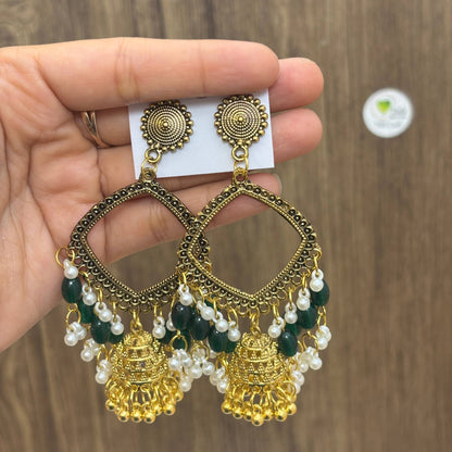 Earring Bazel / Jhumka - (L) Gold Green Tulsi Resin Store