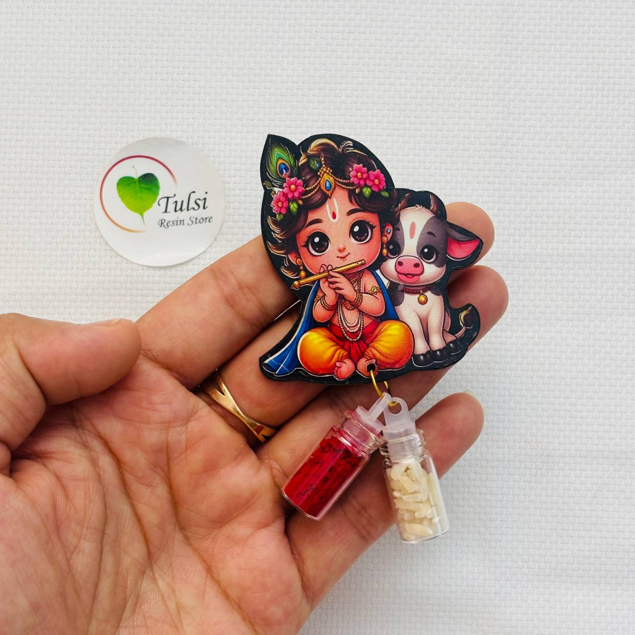Kumkum Chawal Set with MDF (A) - Krishna - - Tulsi Resin Store