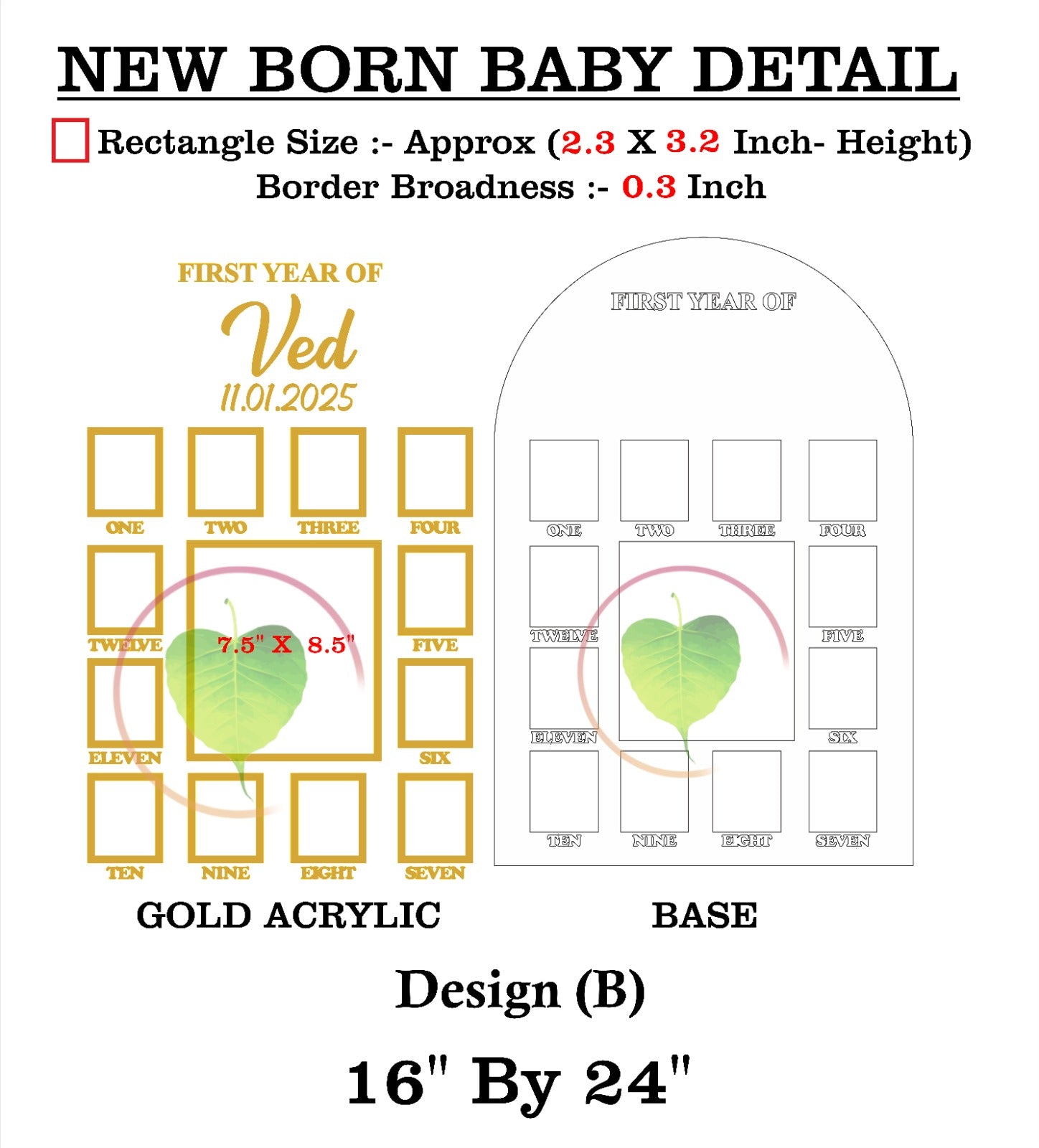 Custom Acrylic - One Year Baby Frame - 16" by 24" Design (B) - Tulsi Resin Store
