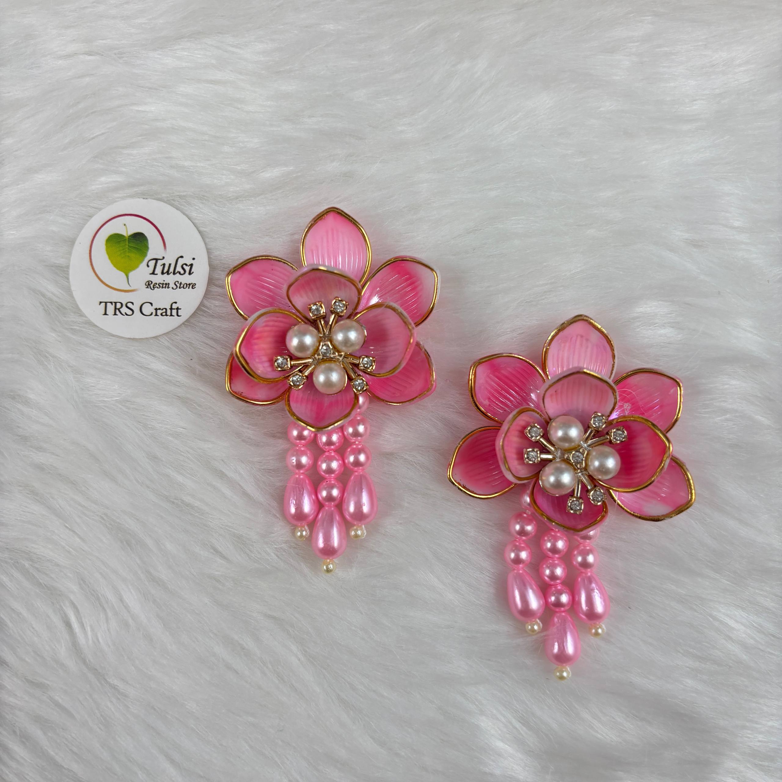 Colourful Plastic Flower (N) - With Latkan Pink Tulsi Resin Store