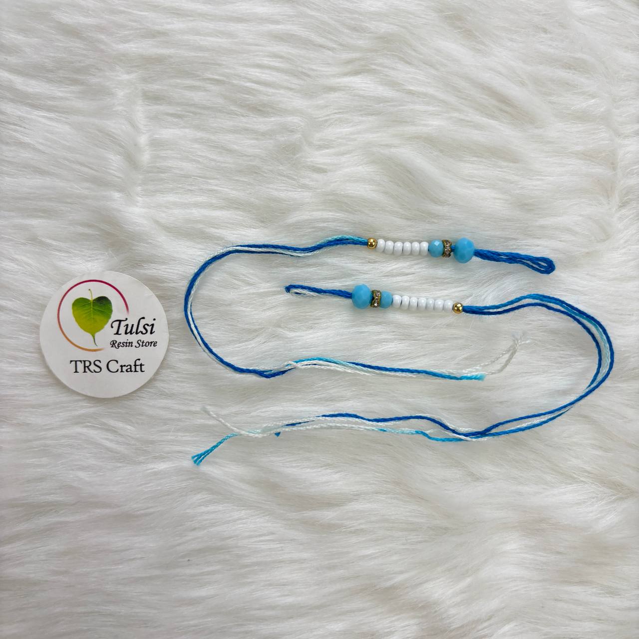 Bracelet Rakhi Thread (F) (2Pair) Sky Blue Tulsi Resin Store