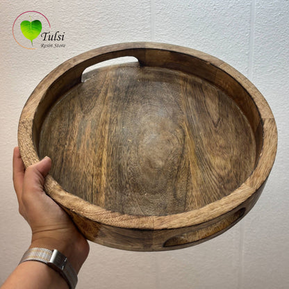 Mango Wooden Round Tray - - Tulsi Resin Store