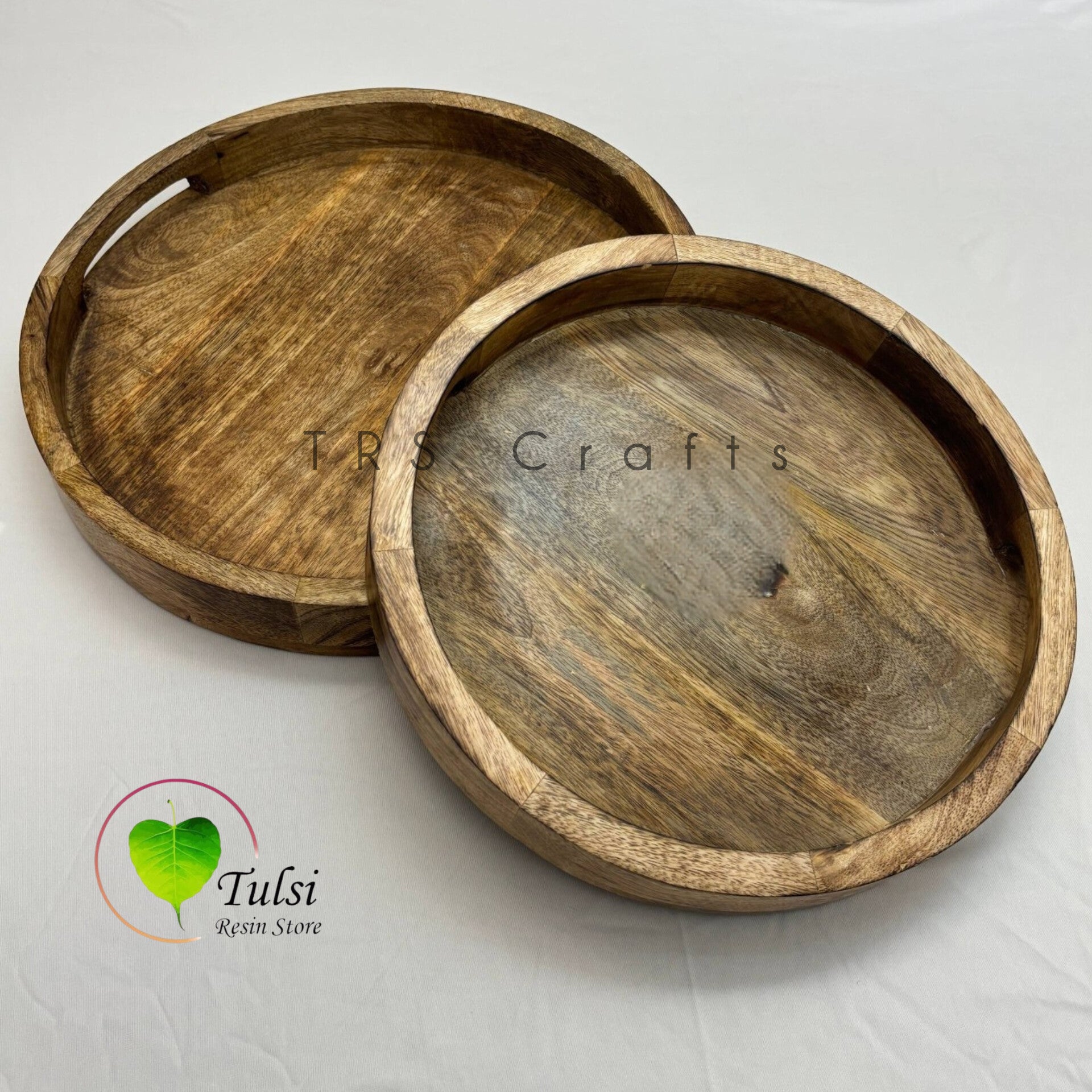 Mango Wooden Round Tray - - Tulsi Resin Store