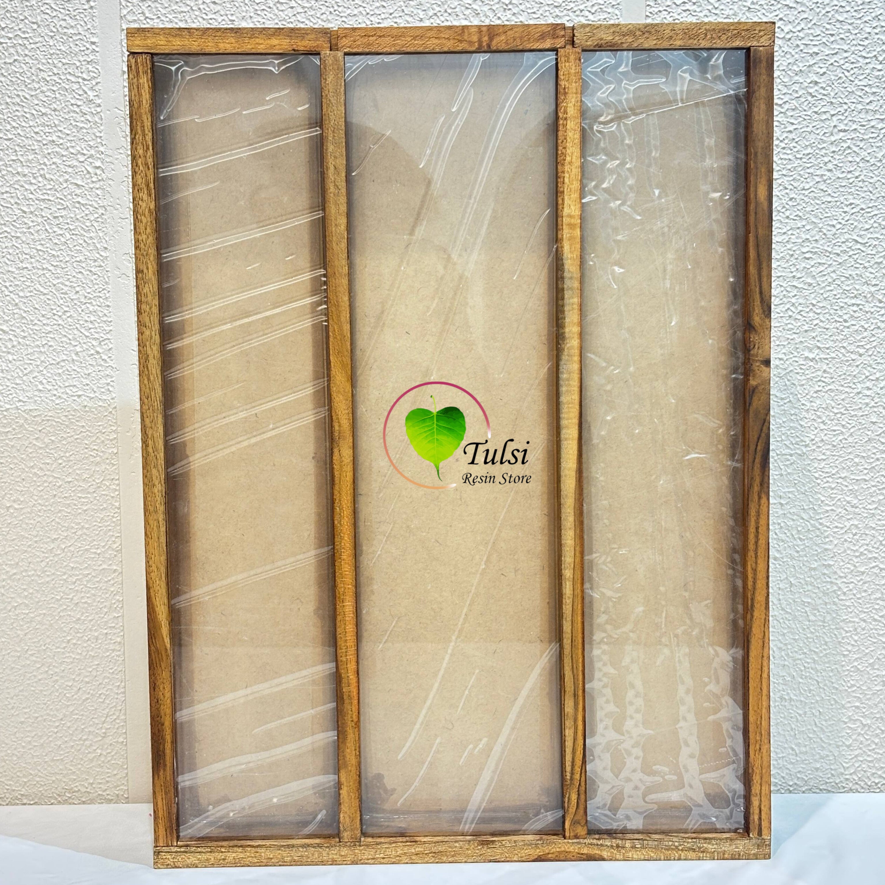 Teakwood Floating Frame (O) - 3 Partition With Acylic Slider