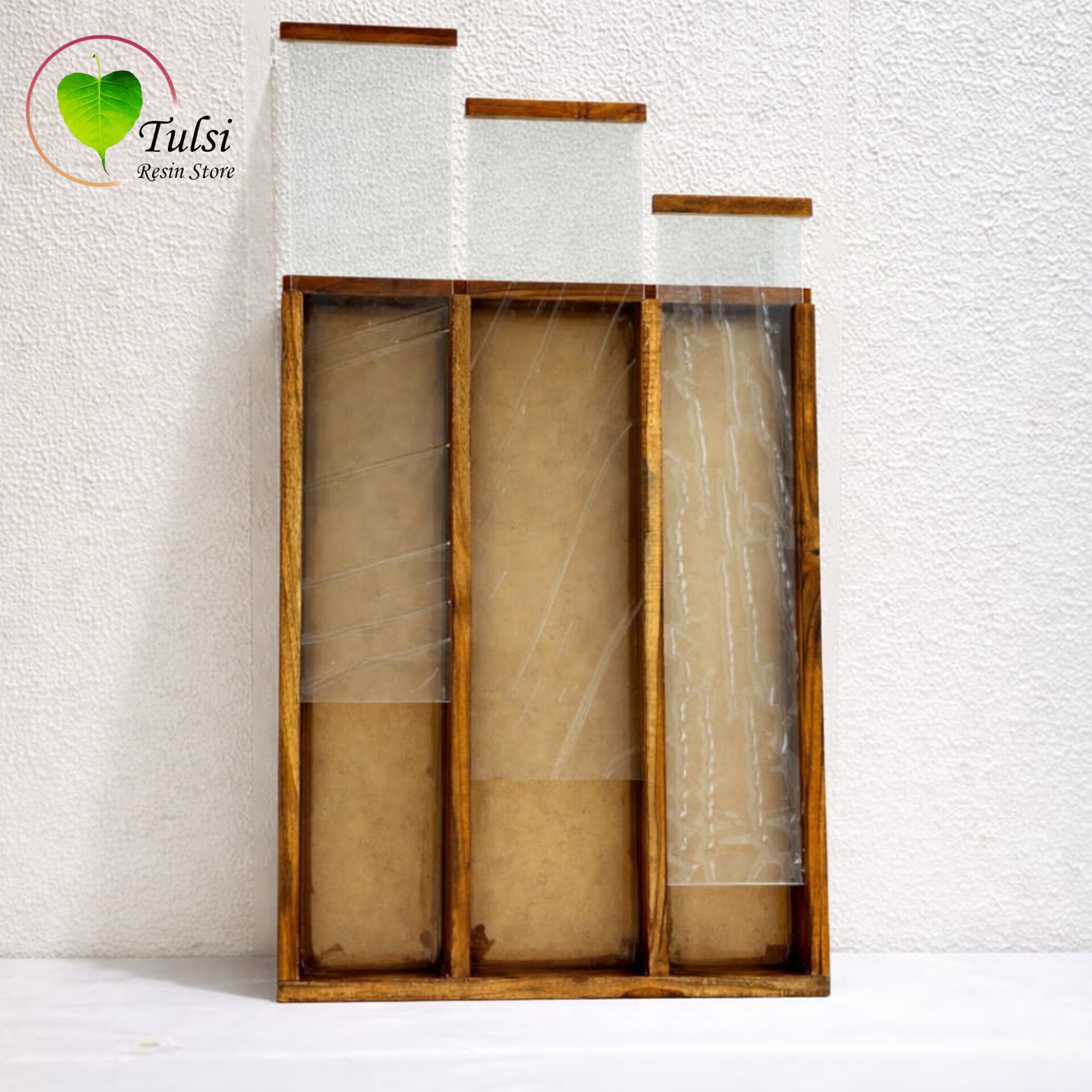 Teakwood Floating Frame (O) - 3 Partition With Acylic Slider