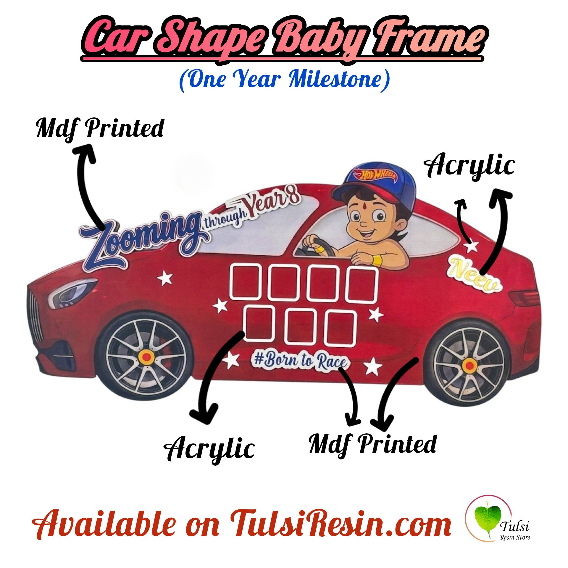 Custom Car One Year Baby Frame - #colour_ 11.5" By 24" - Tulsi Resin Store