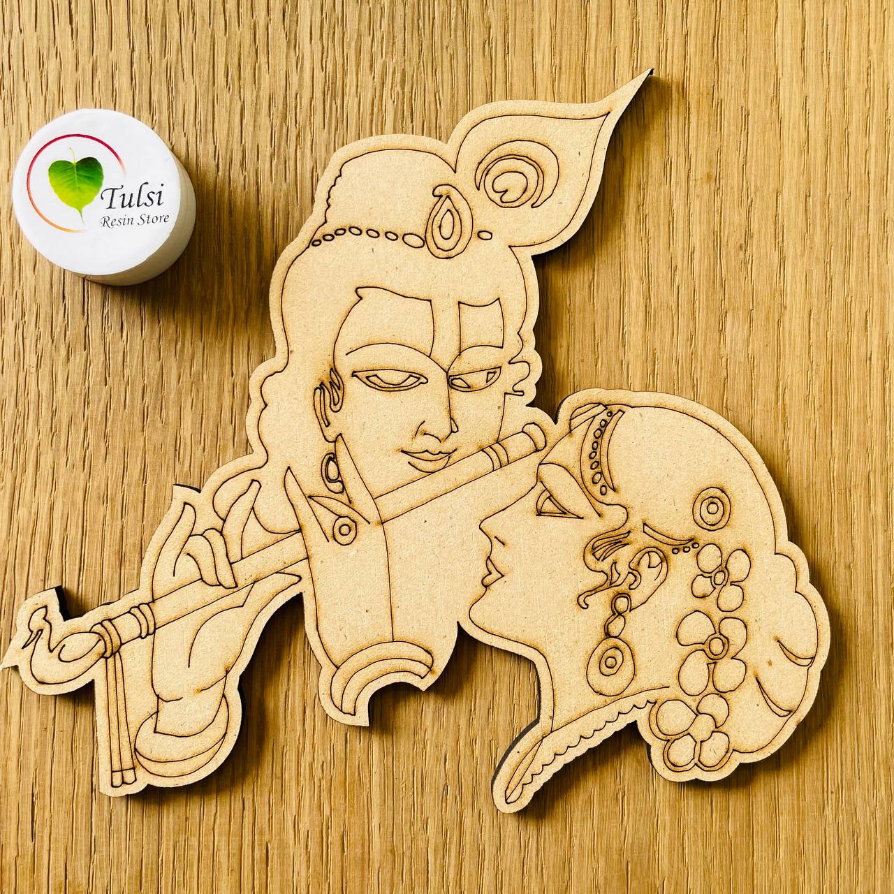 MDF Cutout Engraved - Radha Krishna 1 | Tulsi Resin