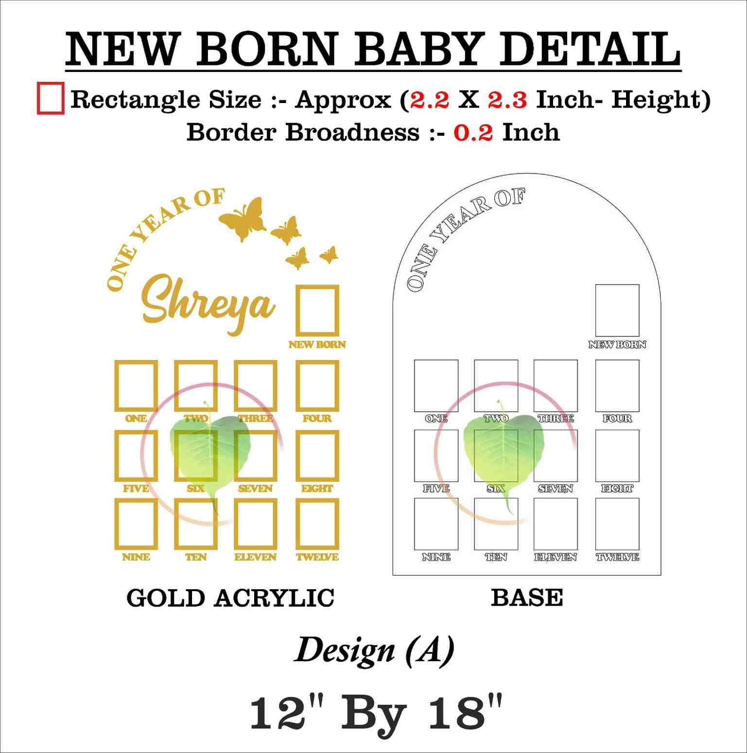 Custom Acrylic - One Year Baby Frame - 12" by 18" Design (A) - Tulsi Resin Store