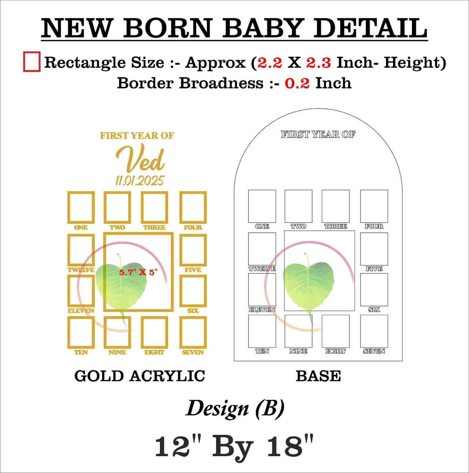 Custom Acrylic - One Year Baby Frame - 12" by 18" Design (B) - Tulsi Resin Store