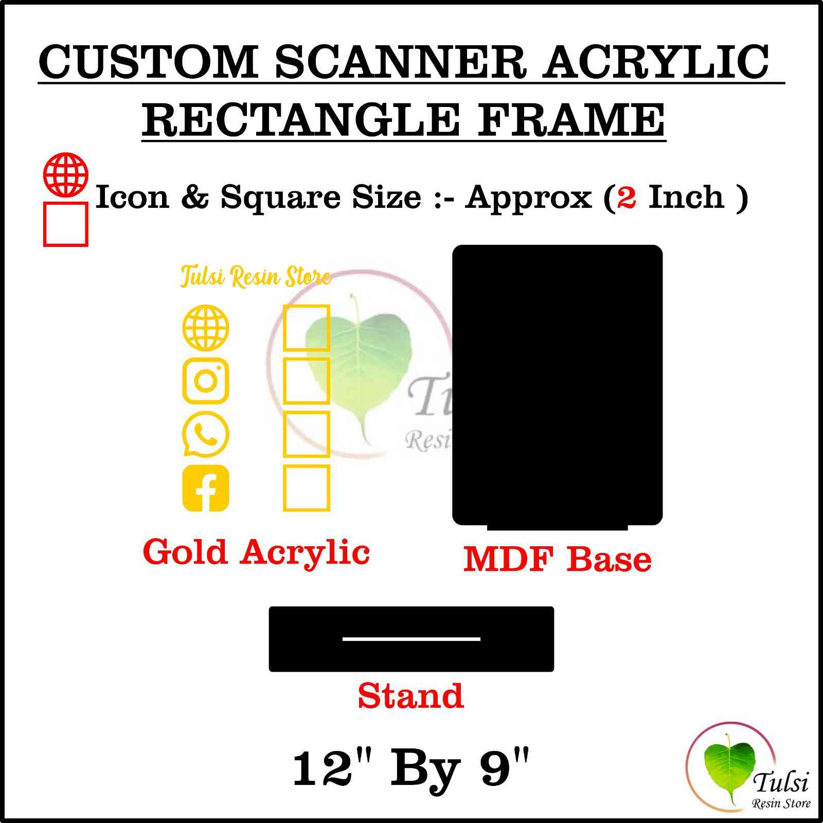 Custom Scanner Frame with Cutouts Set - 9" by 12" Portrait Rectangle - Tulsi Resin Store