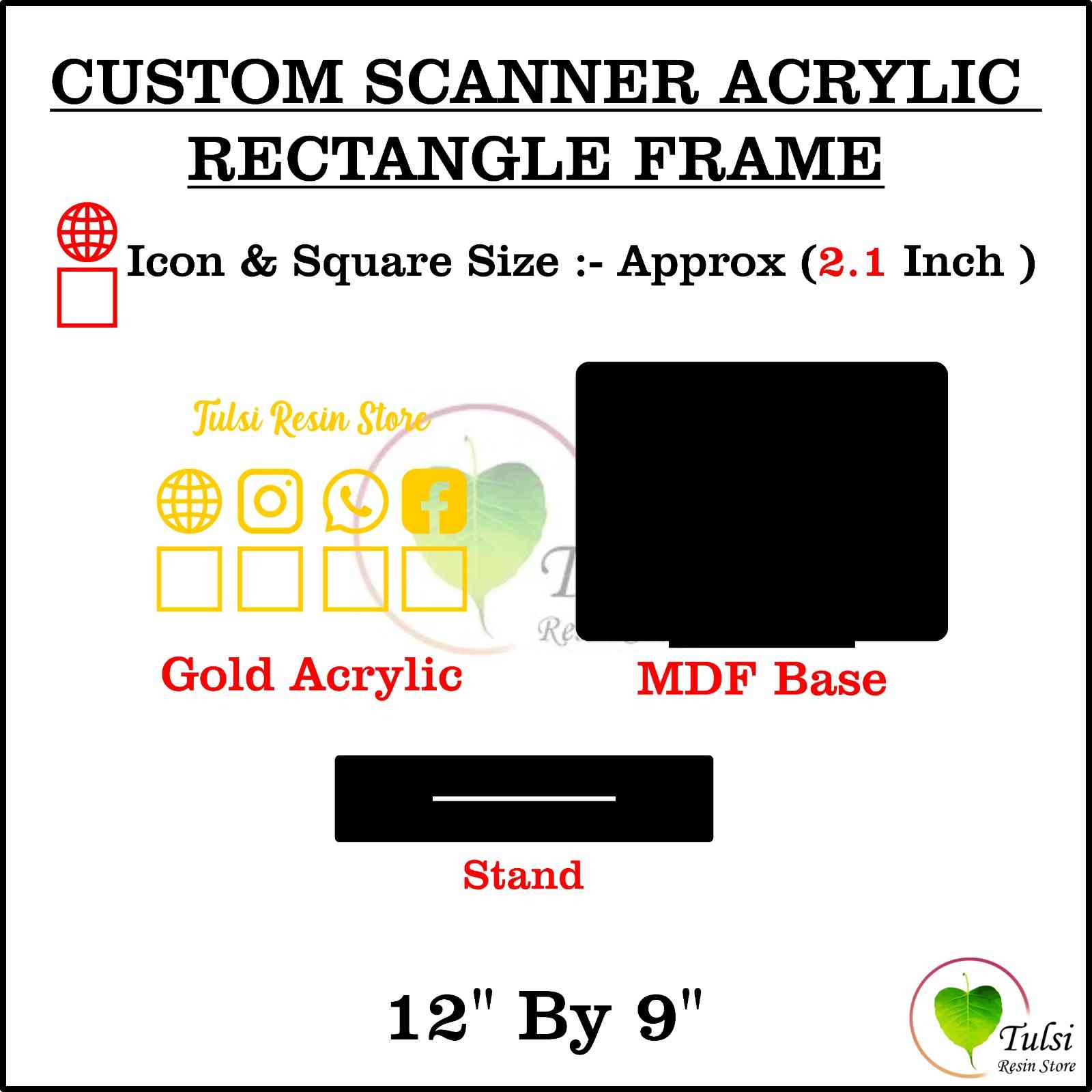 Custom Scanner Frame with Cutouts Set - 9" by 12" Landscape Rectangle - Tulsi Resin Store