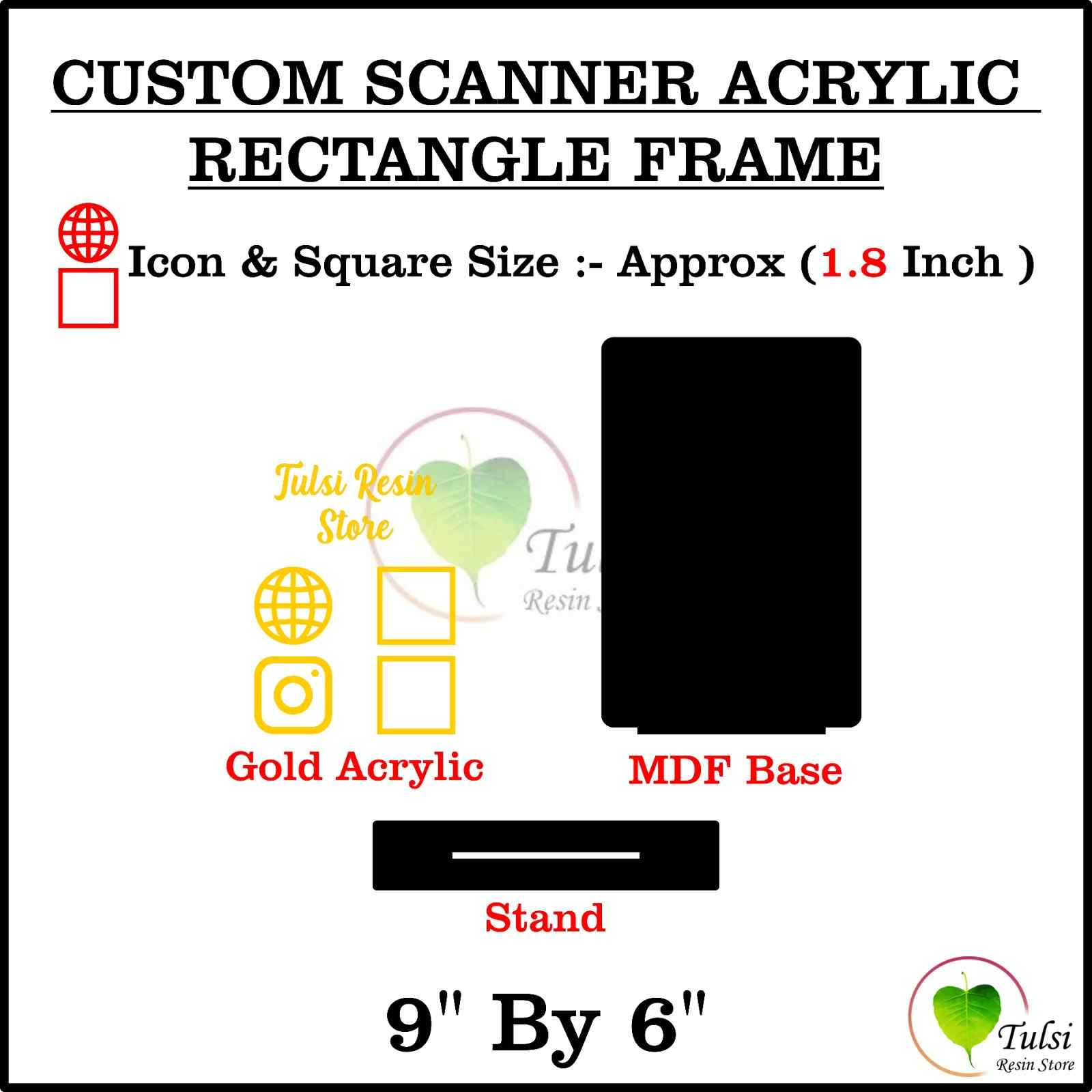 Custom Scanner Frame with Cutouts Set - 6" by 9" Portrait Rectangle - Tulsi Resin Store