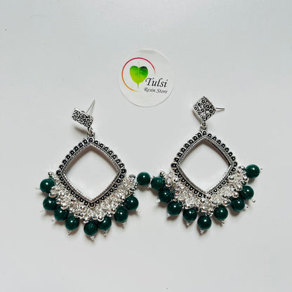 Square Jhumka Bazel With Moti (Silver)