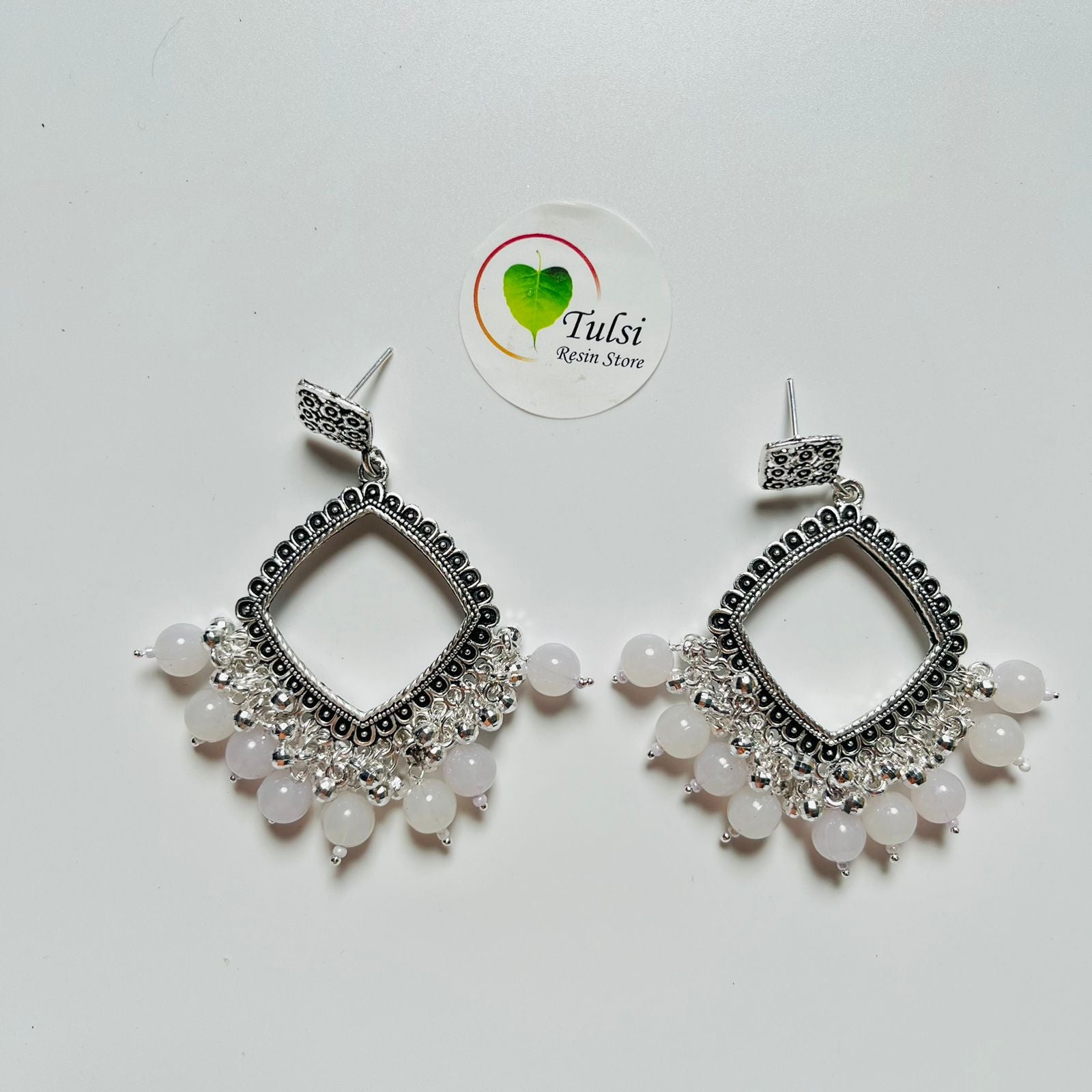 Square Jhumka Bazel With Moti (Silver)