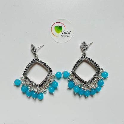 Square Jhumka Bazel With Moti (Silver)