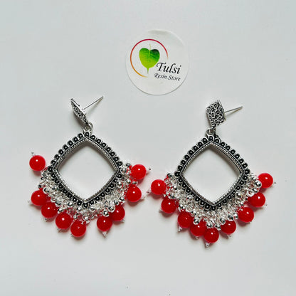 Square Jhumka Bazel With Moti (Silver)