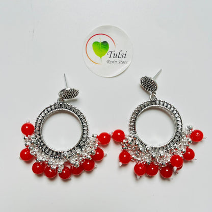 Small Round Jhumka Bazel With Moti (Silver)