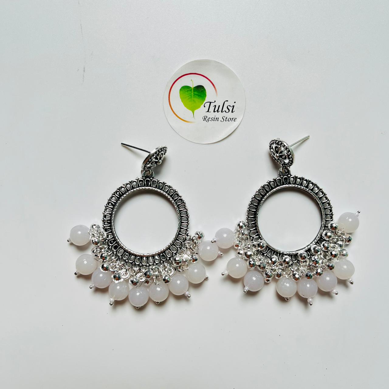 Small Round Jhumka Bazel With Moti (Silver)