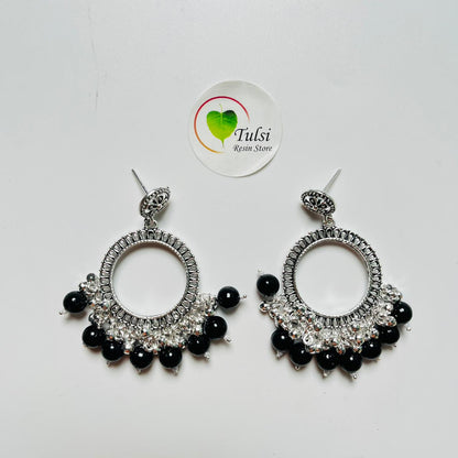 Small Round Jhumka Bazel With Moti (Silver)