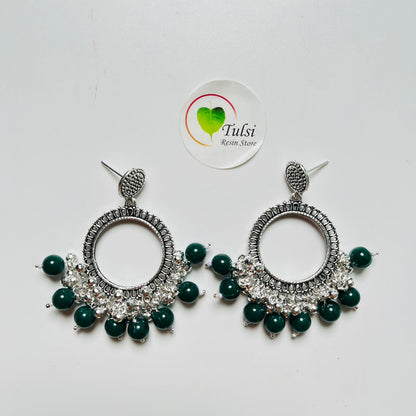 Small Round Jhumka Bazel With Moti (Silver)