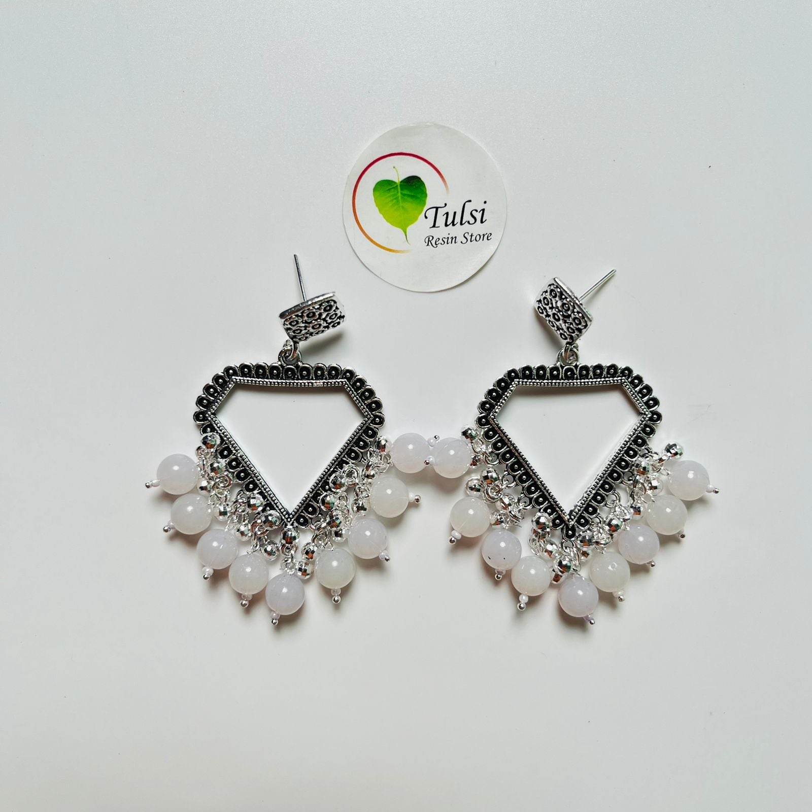 Diamond Jhumka Bazel with Moti (Silver)