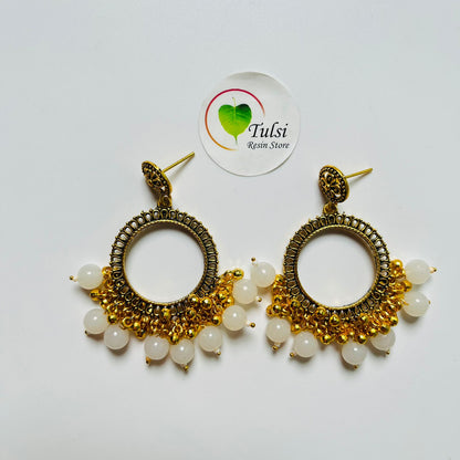 Small Round Jhumka Bazel With Moti (Gold)