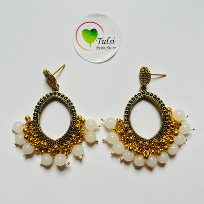 Oval Jhumka Bazel With Moti (Gold)