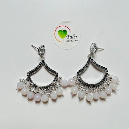 Diya Jhumka Bazel With Moti (Silver)