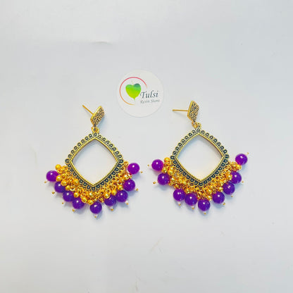 Square Jhumka Bazel With Moti (Gold)