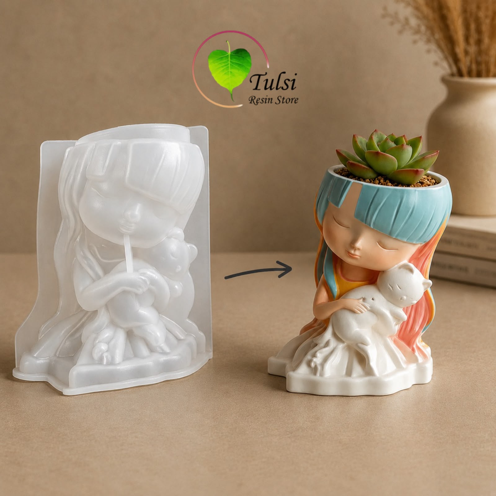 Girl Plantern/Candle Holder Mould (A)