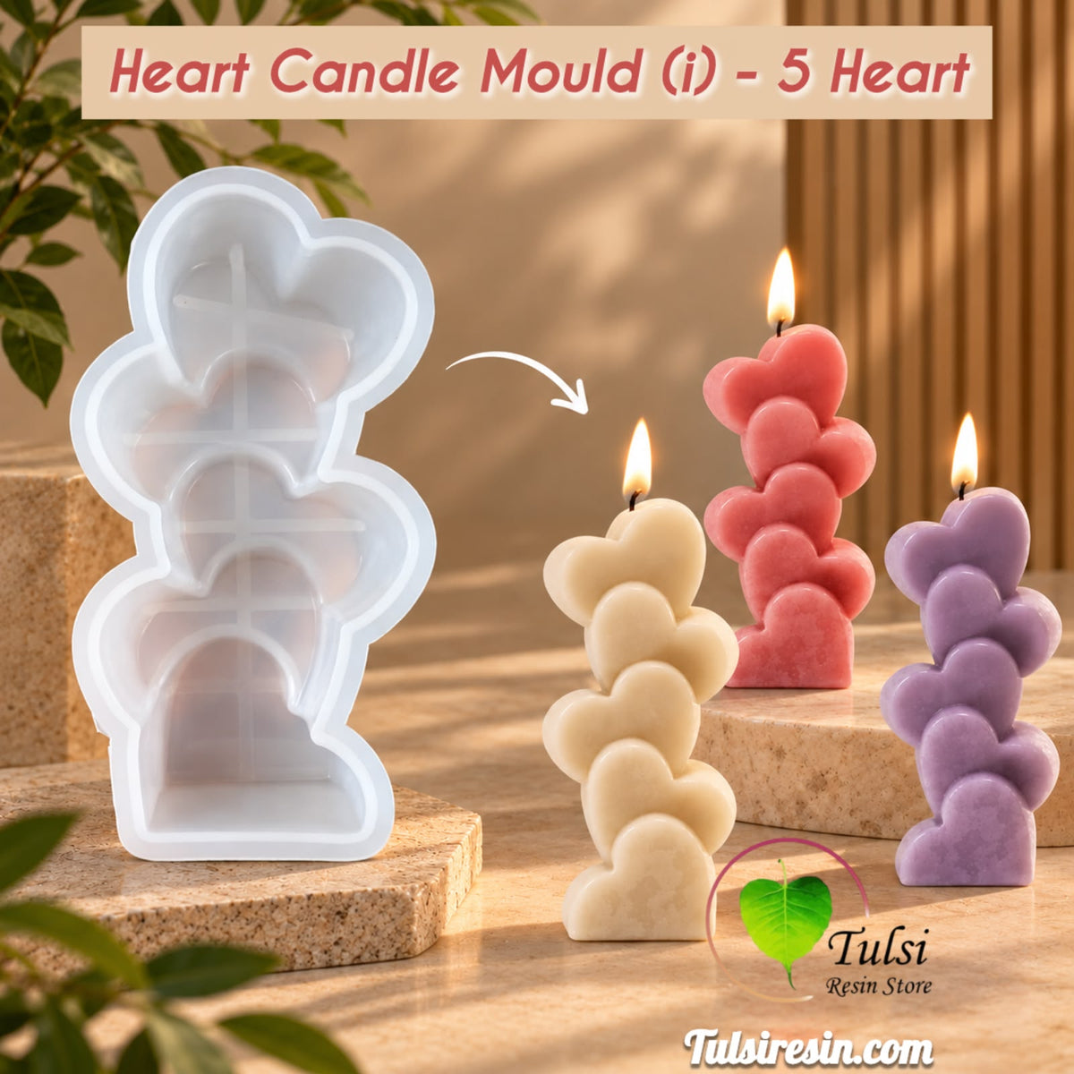 Heart Candle Mould (i) - 5 Heart
