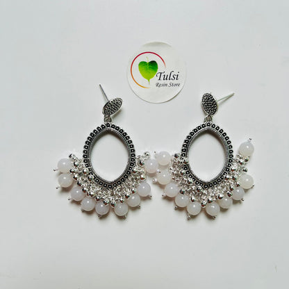 Oval Jhumka Bazel With Moti (Silver)