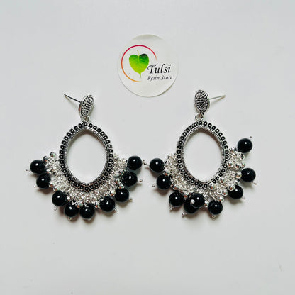 Oval Jhumka Bazel With Moti (Silver)