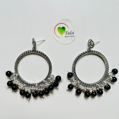 Big Round Jhumka Bazel With Moti (Silver)