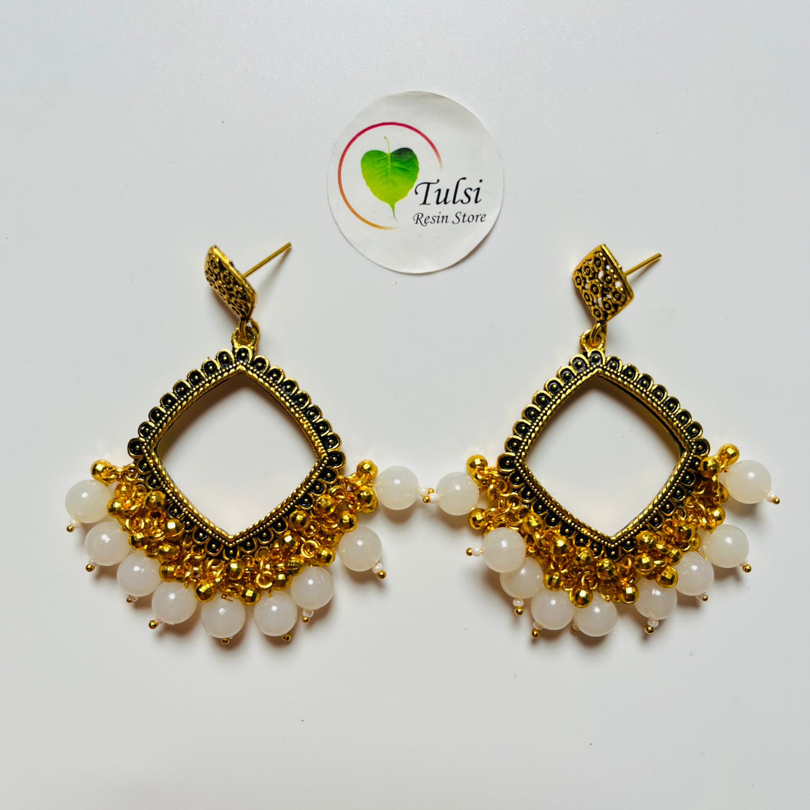 Square Jhumka Bazel With Moti (Gold)