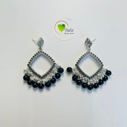 Square Jhumka Bazel With Moti (Silver)