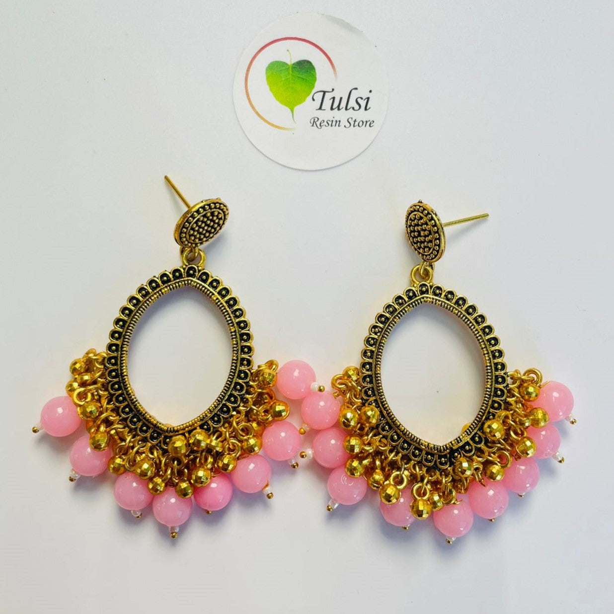 Oval Jhumka Bazel With Moti (Gold)