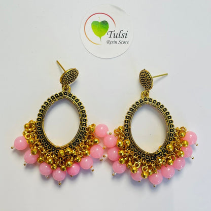 Oval Jhumka Bazel With Moti (Gold)